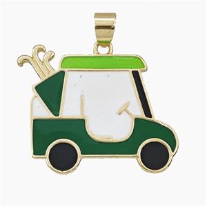 Copper Golf Car Pendant Enamel Sports Gold Plated, approx 25-27mm
