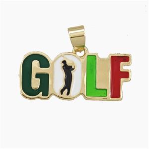 Copper GOLF Pendant Multicolor Enamel Sports Gold Plated, approx 12-27mm