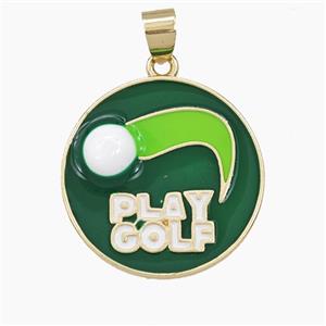 Copper PlayGolF Pendant Green Enamel Sports Gold Plated, approx 25mm