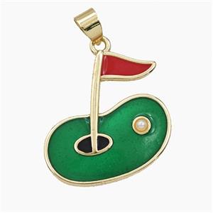 Copper Golf Flag Pendant Enamel Sports Gold Plated, approx 23-25mm