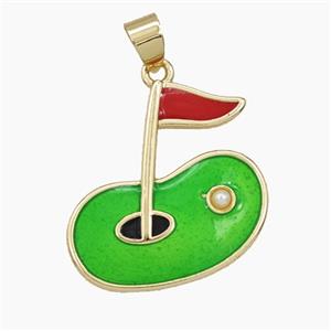 Copper Golf Flag Pendant Enamel Sports Gold Plated, approx 23-25mm