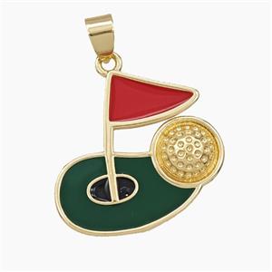 Copper Golf Flag Pendant Enamel Sports Gold Plated, approx 25mm