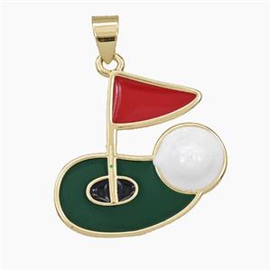 Copper Golf Flag Pendant Enamel Sports Gold Plated, approx 25mm
