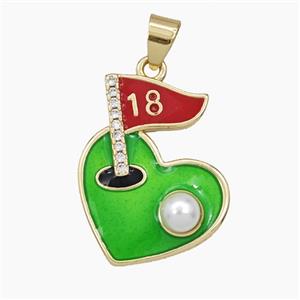 Copper Golf Flag Pendant Pave Resin Enamel Heart Sports Gold Plated, approx 20-25mm