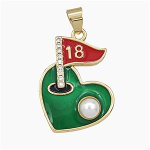 Copper Golf Flag Pendant Pave Resin Enamel Heart Sports Gold Plated, approx 20-25mm