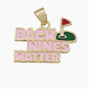 Copper Gold Flag Pendant Pink Enamel BackNinesMatter Gold Plated, approx 18-24mm