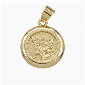 Copper Saint Michael Pendant Gold Plated, approx 17mm
