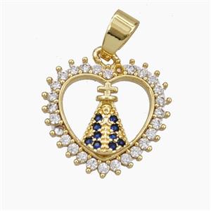 Our Lady of Aparecida Charms Copper Heart Pendant Pave Zirconia Gold Plated, approx 18mm