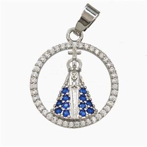 Our Lady of Aparecida Charms Copper Heart Pendant Pave Zirconia Platinum Plated, approx 19mm