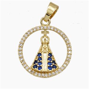Our Lady of Aparecida Charms Copper Heart Pendant Pave Zirconia Gold Plated, approx 19mm