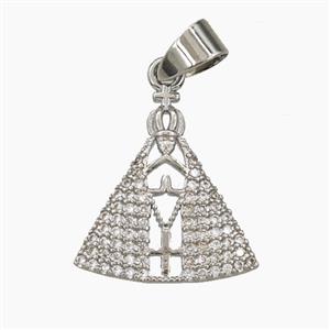 Nossa Senhora Charms Copper Pendant Pave Zirconia Platinum Plated, approx 17-19mm