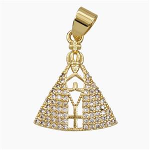 Nossa Senhora Charms Copper Pendant Pave Zirconia Gold Plated, approx 17-19mm