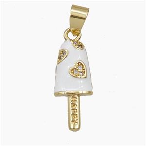 Ice Cream Charms Copper Popsicle Pendant Pave Zirconia Heart White Enamel Gold Plated, approx 9-21mm
