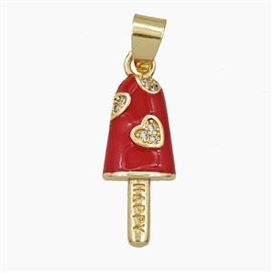 Ice Cream Charms Copper Popsicle Pendant Pave Zirconia Heart Red Enamel Gold Plated, approx 9-21mm