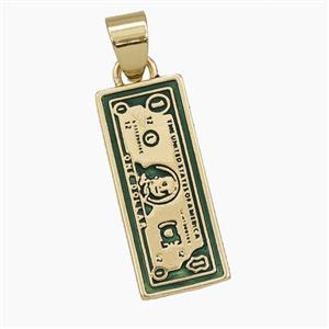 US Dollar Charms Copper Pendnat Green Painted Gold Plated, approx 9-21mm