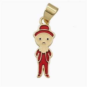 Copper Elder Pendant Red Enamel Gold Plated, approx 6-19mm
