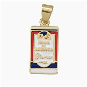 Copper Rectangle Pendant Fama De America Enamel Gold Plated, approx 10-18mm