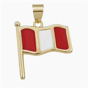 Copper Flag Pendant Enamel Gold Plated, approx 20-21mm