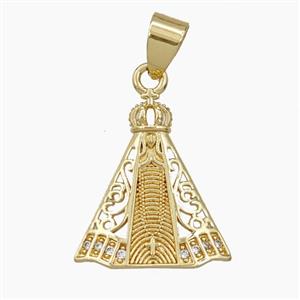 Nossa Senhora Charms Copper Pendant Pave Zirconia Platinum Plated, approx 17-20mm