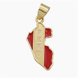 Map Of Peru Charms Copper Pendant Red Enamel Gold Plated, approx 11-21mm