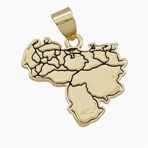 Map Of Venezuela Charms Copper Pendant Gold Plated, approx 18-21mm