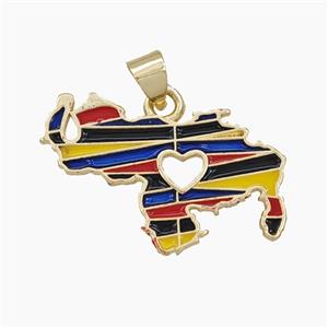 Map Of Colombia Copper Charms Pendant Multicolor Enamel Gold Plated, approx 18-24mm