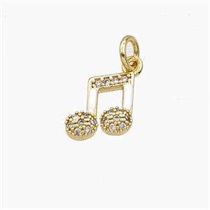 Copper Musical Note Pendant Pave Zirconia Gold Plated, approx 9mm