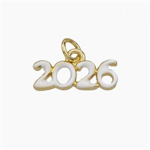 Copper 2026 Pendant White Enamel Gold Plated, approx 6-16mm