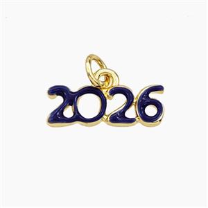 Copper 2026 Pendant Blue Enamel Gold Plated, approx 6-16mm