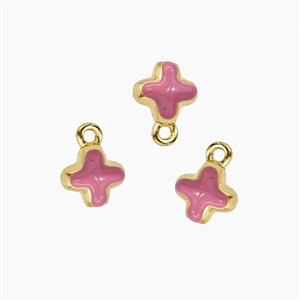 Copper Cross Pendant Pink Enamel Gold Plated, approx 7.5mm