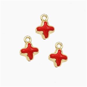 Copper Cross Pendant Red Enamel Gold Plated, approx 7.5mm