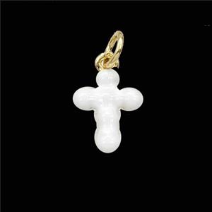 Copper Cross Pendant White Enamel Gold Plated, approx 9-12mm