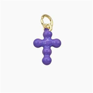 Copper Cross Pendant Lavender Enamel Gold Plated, approx 9-12mm