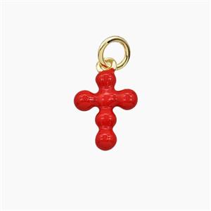 Copper Cross Pendant Red Enamel Gold Plated, approx 9-12mm