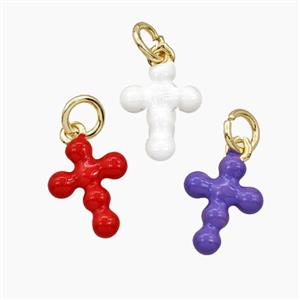 Copper Cross Pendant Enamel Gold Plated Mixed, approx 9-12mm