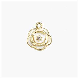 Copper Rose Flower Pendant White Enamel Gold Plated, approx 9.5mm
