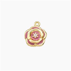 Copper Rose Flower Pendant Pink Enamel Gold Plated, approx 9.5mm