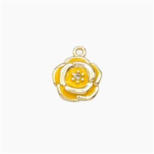 Copper Rose Flower Pendant Yellow Enamel Gold Plated, approx 9.5mm