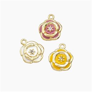 Copper Rose Flower Pendant Enamel Gold Plated Mixed, approx 9.5mm