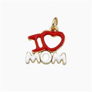 Copper Pendant ILoveMOM Enamel Gold Plated, approx 12-14mm