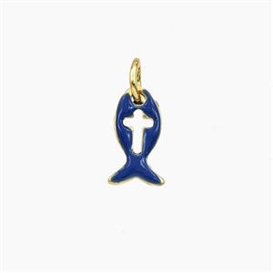 Copper Fish Pendant Blue Enamel Gold Plated, approx 6-10mm