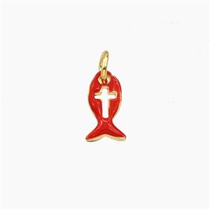 Copper Fish Pendant Red Enamel Gold Plated, approx 6-10mm