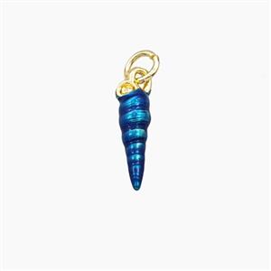 Copper Seashell Pendant Blue Painted Gold Plated, approx 4-14mm