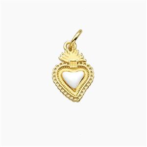 Copper Sacred Heart Pendant White Enamel Gold Plated, approx 9-12mm