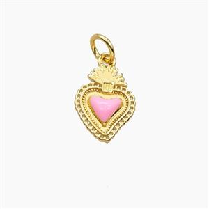Copper Sacred Heart Pendant Pink Enamel Gold Plated, approx 9-12mm