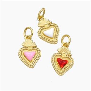Copper Sacred Heart Pendant Enamel Gold Plated Mixed, approx 9-12mm
