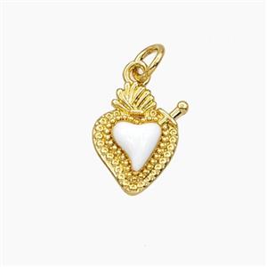 Copper Sacred Heart Pendant White Enamel Gold Plated, approx 11-14mm