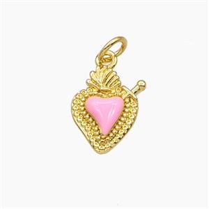 Copper Sacred Heart Pendant Pink Enamel Gold Plated, approx 11-14mm