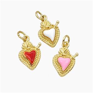Copper Sacred Heart Pendant Enamel Gold Plated Mixed, approx 11-14mm
