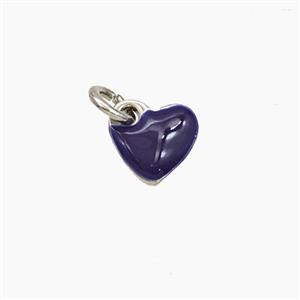 Copper Heart Pendant Darkblue Enamel Platinum Plated, approx 8mm
